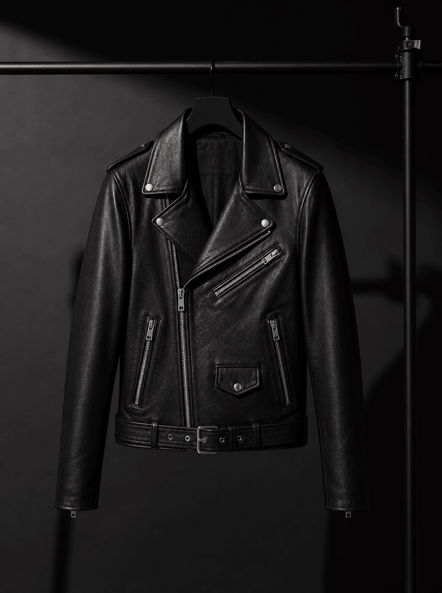 Black leather biker jacket