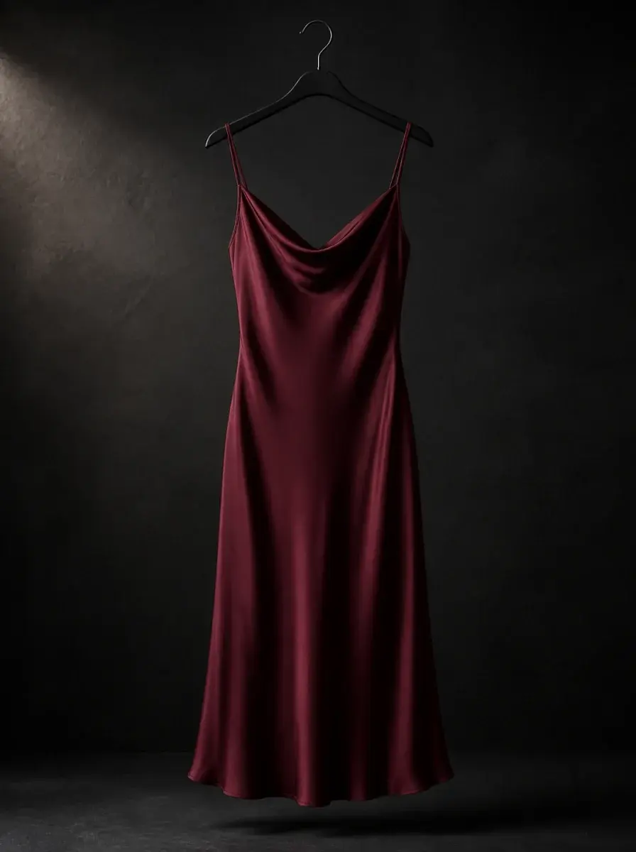Burgundy satin slip dress