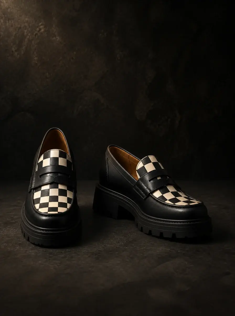Checkerboard platform loafers