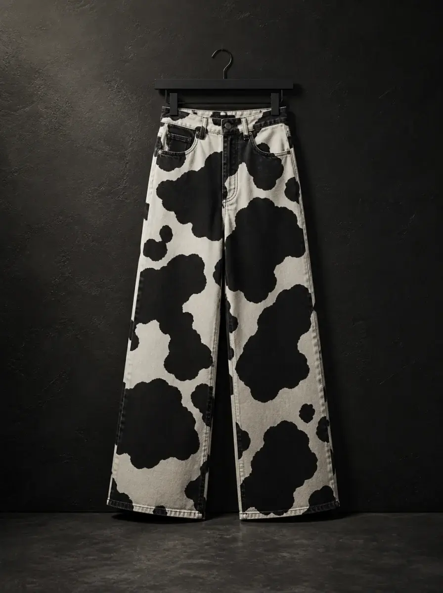Cow-print wide-leg jeans