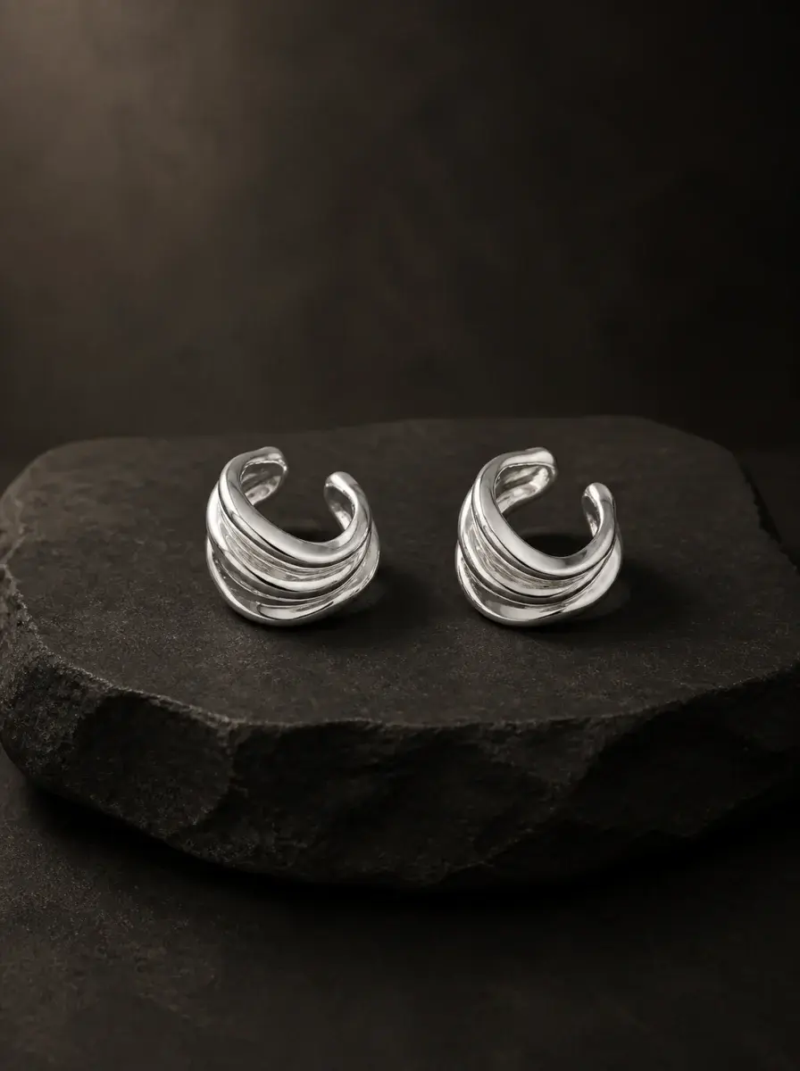 Silver wave ear cuffs