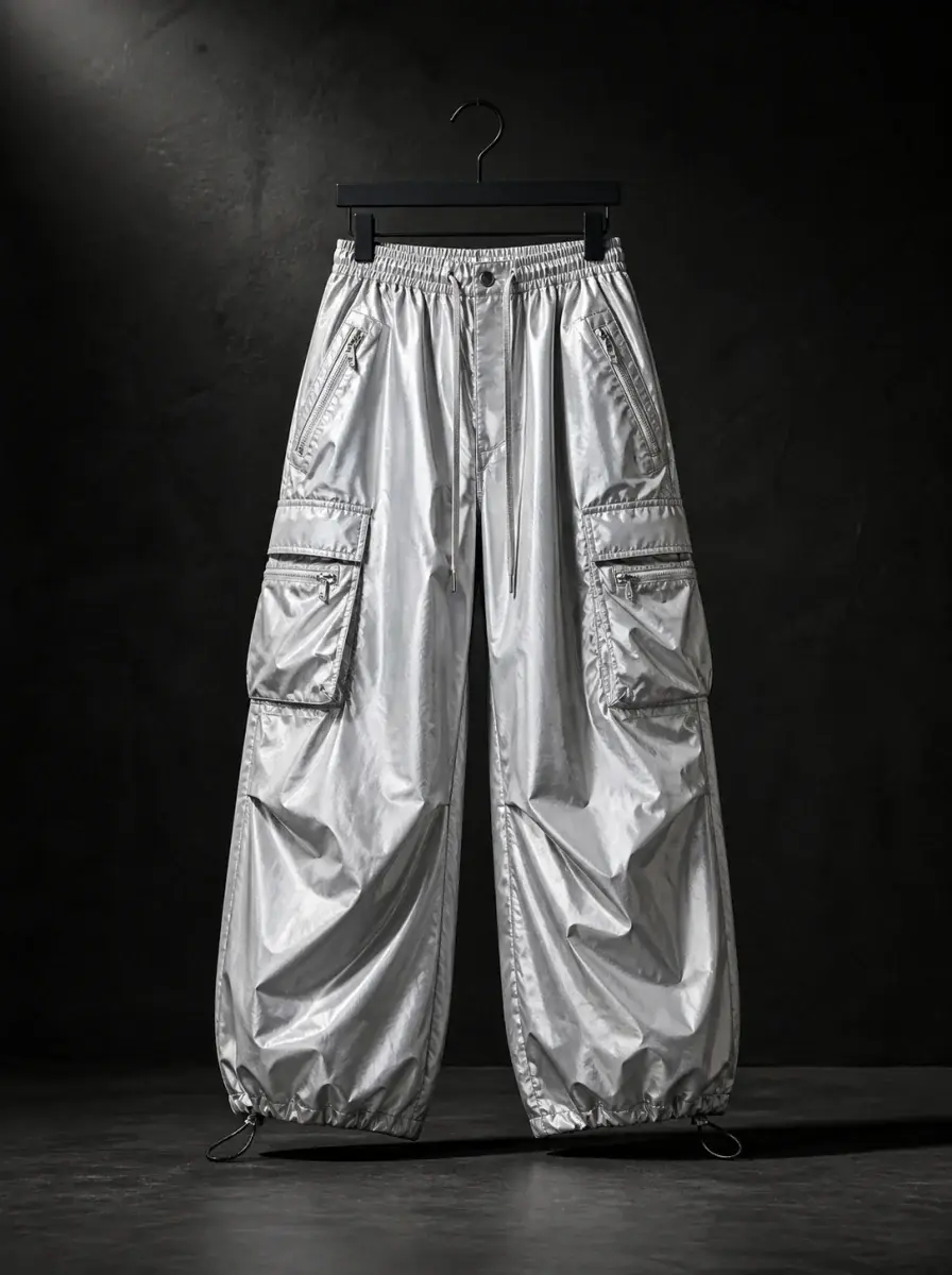 Silver parachute trousers